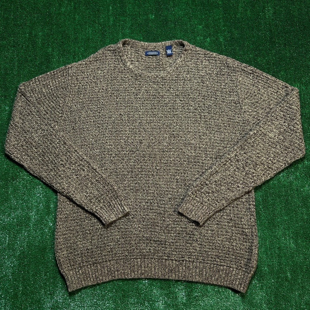 Vintage Consensus Sweater Waffle Knit Cotton Crewneck Brown Green Mens Large